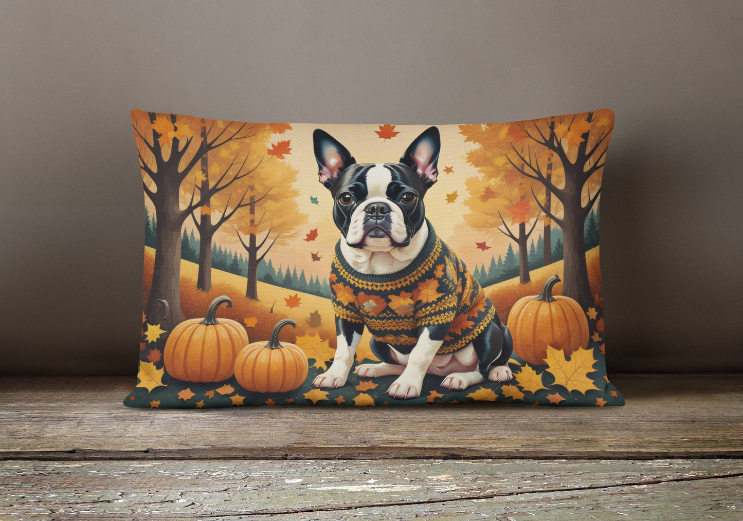 Boston Terrier Fall Throw Pillow