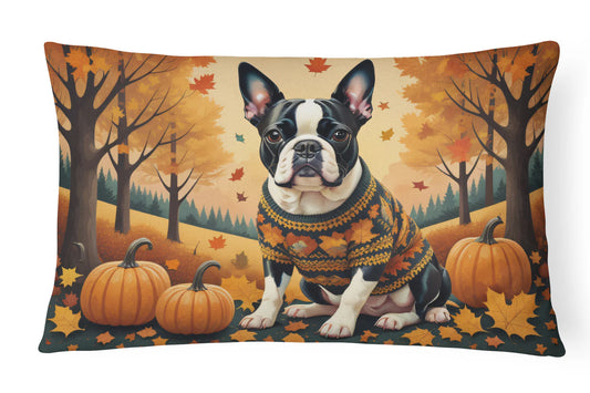 Boston Terrier Fall Throw Pillow
