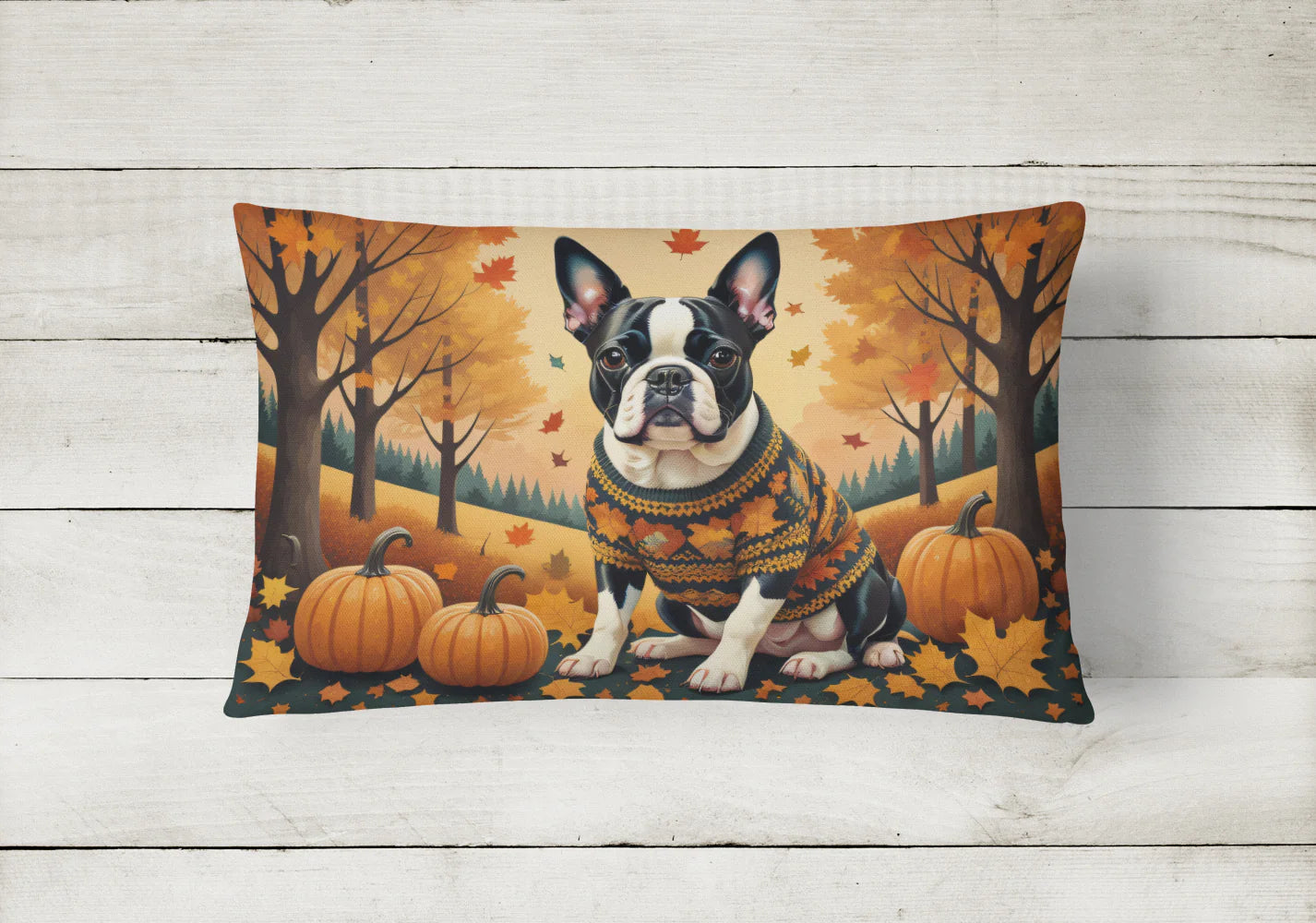 Boston Terrier Fall Throw Pillow